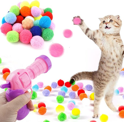 Dorhui 31Pcs Cat Ball Toy Launcher Gun, 30Pcs Plush Fuzzy Balls Launcher Cat Toy for Cats with 1 Gun, Cat Fetch Toy Gun Shooter, Kitten Toys for Indoor, Plush Ball Shoot Gun for Kitty
