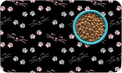 Patterned Cat & Dog Bowl Mat for Food and Water, 17"×30" Quick Dry Absorbent Pet Feeding Mat, Eco-Friendly Dog Placemat