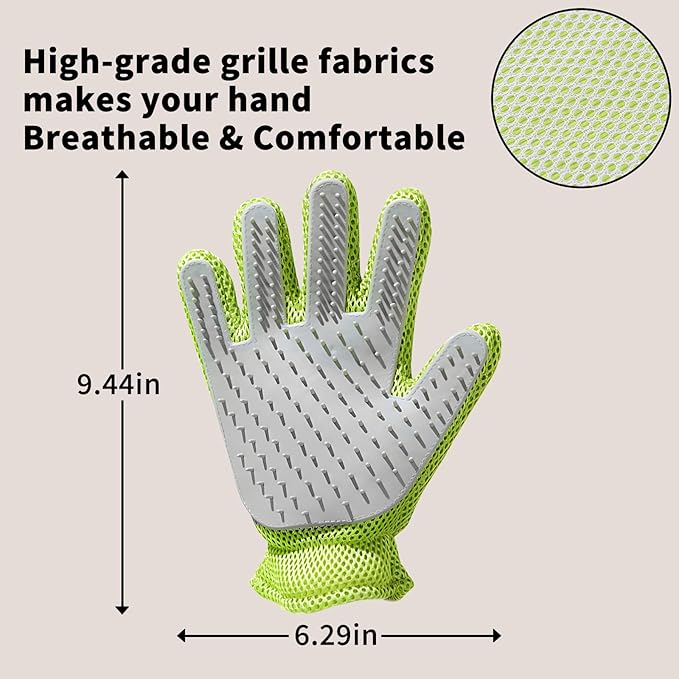 2 in 1 Pet Grooming Gloves - Cat and Dog Glove Brush, High Efficiency Pet Hair Removal Massage Glove, Clean Hair on Both Sides (Green /1 Piece)