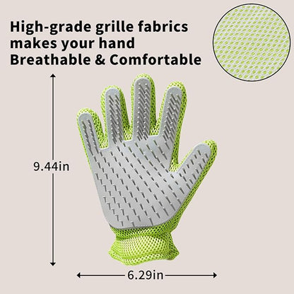 2 in 1 Pet Grooming Gloves - Cat and Dog Glove Brush, High Efficiency Pet Hair Removal Massage Glove, Clean Hair on Both Sides (Green /1 Piece)