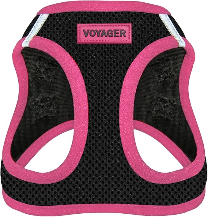 Best Pet Supplies - All Weather Mesh/Plush, Reflective, No Pull Harness for Small, Medium Dogs, Cats - Secure with Hook & Loop Fastener, Buckle, Double D-Rings - Black/Pink Trim, S
