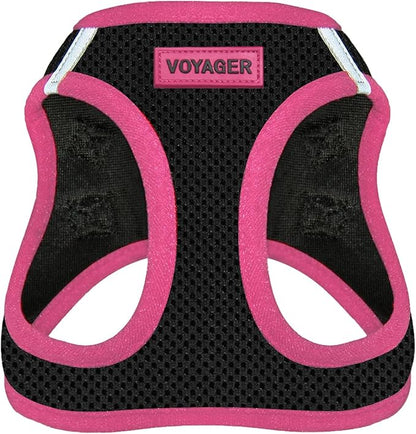 Best Pet Supplies - All Weather Mesh/Plush, Reflective, No Pull Harness for Small, Medium Dogs, Cats - Secure with Hook & Loop Fastener, Buckle, Double D-Rings - Black/Pink Trim, S
