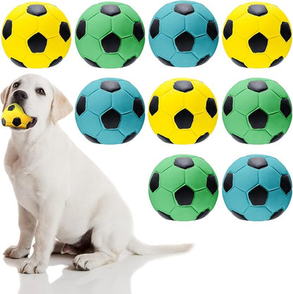 Sumind 9 Pcs Latex Squeaky Dog Toys 2.76 inch Soccer Ball Interactive Fetch Toys Soft Football Puppy Chew Balls for Small Medium and Large Dogs(Yellow, Blue, Green)