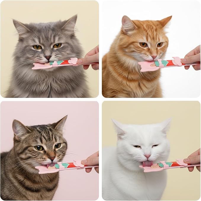 2pack Churu Spoon Dispenser, Cat Treat Feeder Squeeze,Multifunctional Durable Cats Treat Feeder Spoons, Cute & Comfortable Grip for Cat Wet Food, Pink