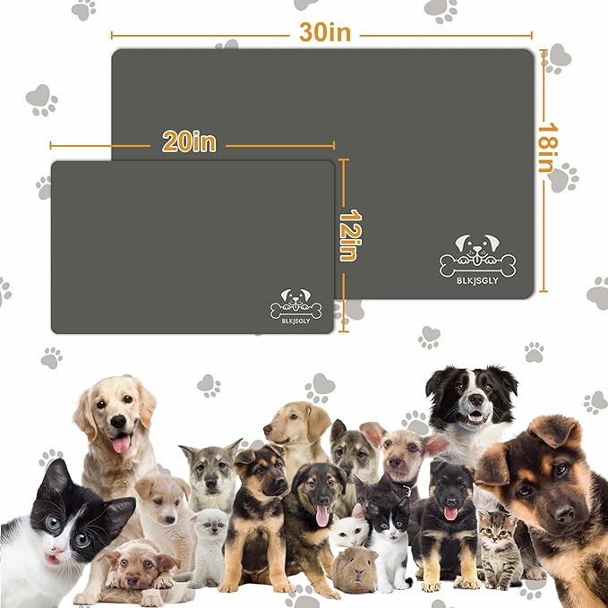 18"×30" Dark Grey Absorbent Dog Mat for Food and Water Bowl- Quick Dry Durable Feeding Mat for Dog and Cat Easy Cleaning Pet Supplies for Messy Pets
