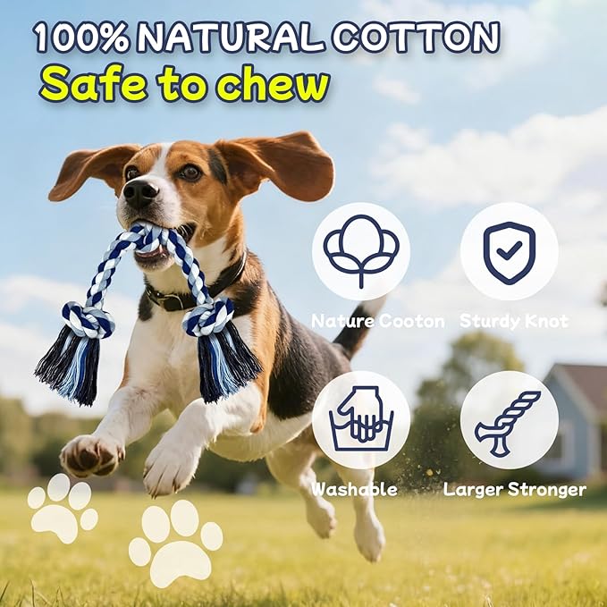 Rocfish [3 Pack Puppy Dog Rope Toys, 17.8 in 3 Knots Chew Toy for Small Medium Dogs, Heavy Duty Puppy Rope Toy, Natural Cotton Pull Toy for Tug of War and Teeth Cleaning
