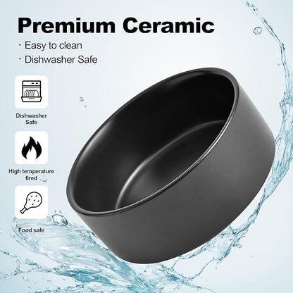 Kimdio Ceramic Dog Bowls with Wood Stand, 13.5OZ Pet Bowls Set of 2 for Medium Small Dogs and Cats - Non-Slip Base Cute Pet Food & Water Basic Bowls Glaze Matte-Black