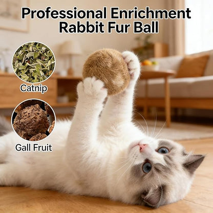 3PCS Fur Ball Cat Toy, Catnip Infused & Washable - Soft Fluffy Interactive Toy for Bunny Kicks, Chase Games, and Indoor Cat Exercise
