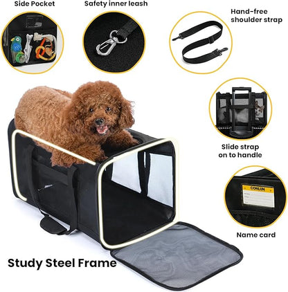 Dog Carrier Bag,Soft-Sided Pet Carriers for Dogs with 4-Sided Mesh, Cat Transport for Large Cats Small Dog Up to 20lb,Collapsible Dat Travel Carrier-L,Black