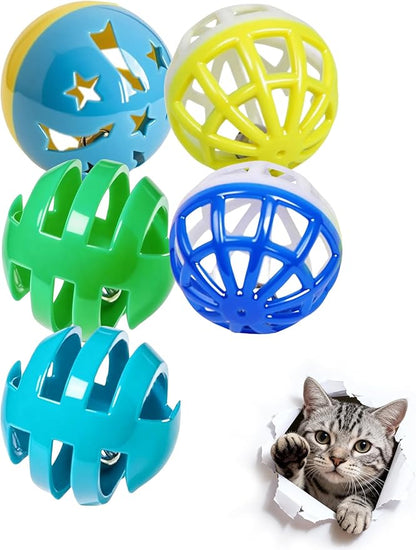 5 Pcs Cat Toy Balls with Bell for Indoor Kitten, 3 Styles PP Material Interactive Cat Toys for Kittens and Adult Cats (1.5'')
