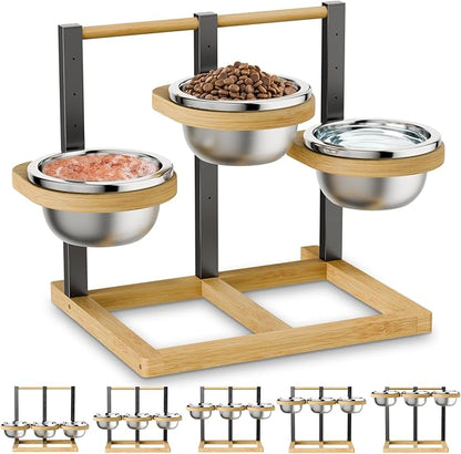 handrong Elevated Dog Bowl,5 Height Adjustable Raised Dog Bowl,Dogs Food Bowls Stand Feeding Station with 3 Food and Water Bowls for Medium,Large Dogs