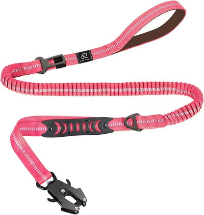 Raipult Tactical Strong Bungee Dog Leash, Pink Shock Absorbing Dog Leash with Traffic&Padded Handles, Military K9 Working Lead with Car Seatbelt for Medium Large Dogs up to 150lbs