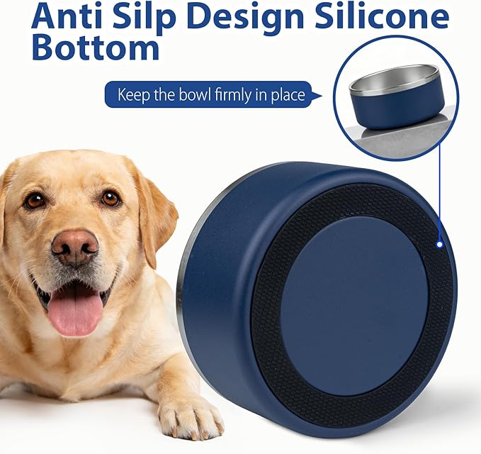 Dog Bowl, Stainless Steel Dog Bowls for Food and Water, Metal Pet Feeding Bowl with Insulated Non-Slip Quiet Bottom, Easy to Clean, Dishwasher Safe, 64oz,8 Cup | Navy