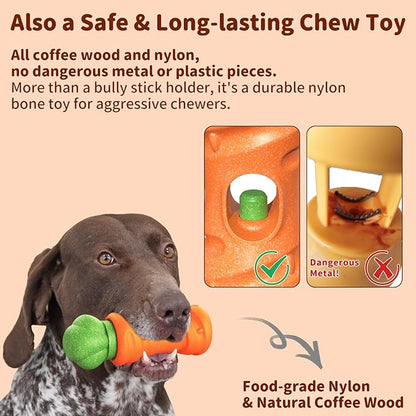 Bully Stick Holder for Dogs - for Aggressive Chewers Treat Chew Holder, Heavy Duty Yak Chew Toy Nylon Bone, Prevent Choking Safety Device for Small Medium Large Dogs, No More Swallowed Ends