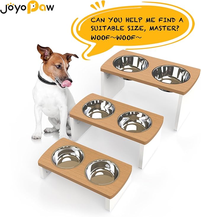 Elevated Dog Bowls, Waterproof Raised Dog Bowl for Medium Dogs, HIPS Poly Lumber Stand with 2 Stainless Steel Bowls, Indoor & Outdoor Use (7'' Tall-40 oz Bowl, Teak-White)
