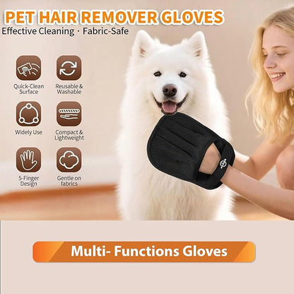 Upgraded Pet Hair Removal Glove for Cats & Dogs with TPR Scraper – Five-Finger Electrostatic Reusable Fur & Lint Remover for Couch, Carpet, Clothing & Car Seats