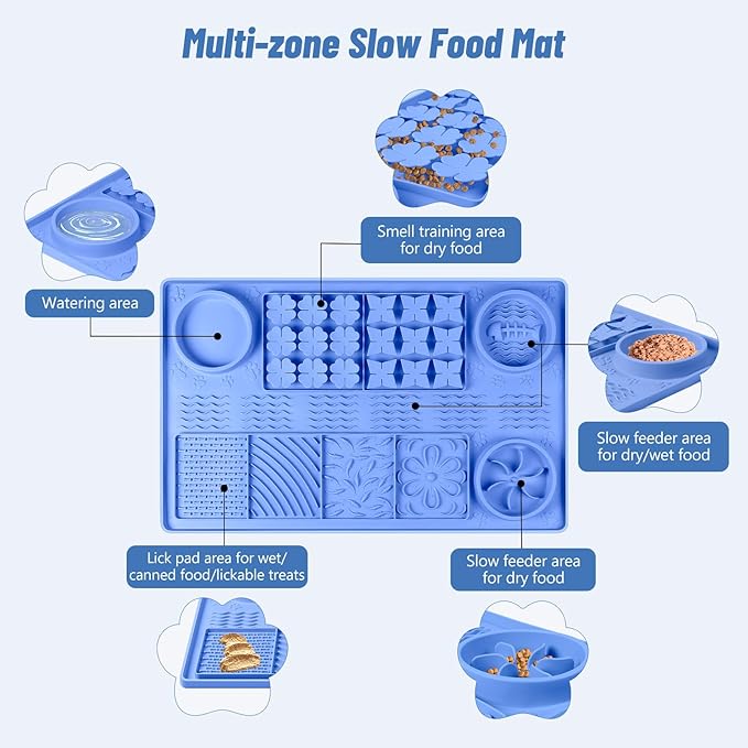 Large Silicone Snuffle Mat, 32"x 20" Dog Lick Mat with Suction Cups, Slow Feeder for Small | Medium | Large | Multiple Dogs Slow Eating, Boredom Reducer (Blue)