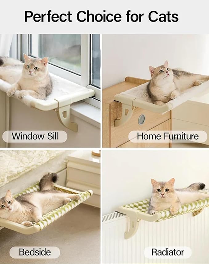 Cat Bedside Hammock – Premium Cat Bed & Window Perch Holds up to 50lbs, One-Step Sliding Clamping Slot Adjustment Cats Hammock