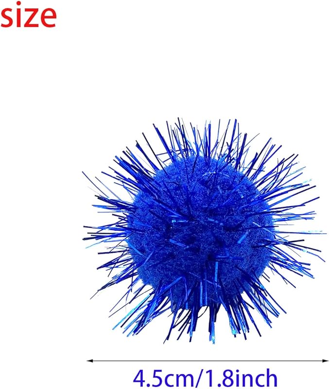 100 Pcs Assorted Color Sparkle Balls, 1.8 Inch Pom Pom Cat Toys Fuzzy Cat Balls, for Kittens Exercise and Entertainment, Color Random