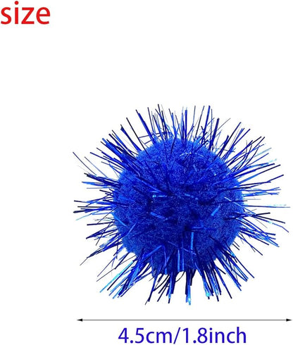 100 Pcs Assorted Color Sparkle Balls, 1.8 Inch Pom Pom Cat Toys Fuzzy Cat Balls, for Kittens Exercise and Entertainment, Color Random