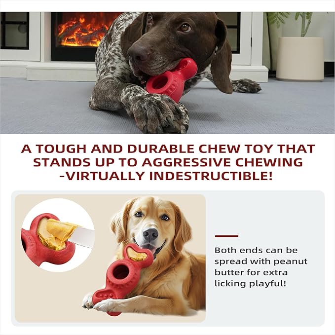 SHINKAI Refillable Frozen Dog Toy – Tough Chew & Ice Cream Holder for Aggressive Chewers, Reduces Anxiety & Destructive Behavior (Red)