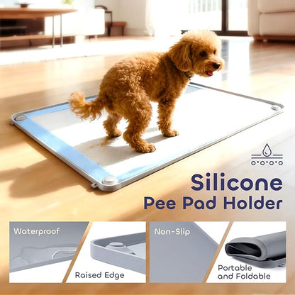 Silicone Pee Pad Holder for Dogs Fits Up to 36" x 25" Training Pads Leak-Proof Non-Slip Puppy Pee Pad Holder with Fixed Buttons Portable Easy to Clean