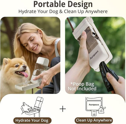 Dog Water Bottle, Portable Leakproof Water Bowl for Dogs, Foldable Dog Water Dispenser with Poop Bag Dispenser for Puppy Outdoor Walking, Hiking, Travel, 10.15oz