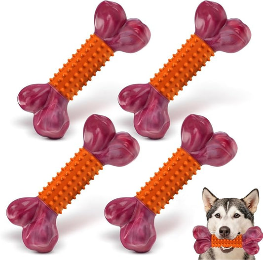 Apasiri 4-Pack Dog Toys for Aggressive Chewers Peanut Butter Flavored: Dog Bones for Large Dogs, 8" Chew Toys Long-Lasting, Tough Nylon & Rubber Dogs Toys