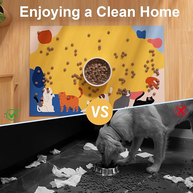 BLESWIN Pet Feeding Mats 16"x24", Water Absorbing Mat for Dog Bowl, Water Bowl Mat for Dogs Waterproof, Non Slip Mat for Dogs, Dog Water Bowl Mat for Messy Drinkers, Cat Mat for Food and Water, Cat