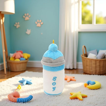1Pcs Light Blue Funny Chewing Pet Toy, Cat Cute Baby Bottle Design Bite Squeaky Sound Plush Molar Toy，Dog Squeak Toys,Crunch and Play Bottle Dog Toy