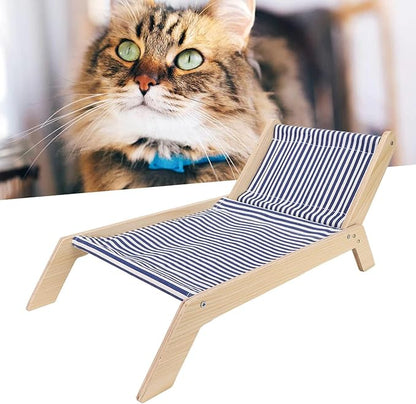 Cat Hammock Cat Bed Prevent Shaking Wooden Frame Swing Chair Kitten Raised Bed with Scratcher for All Seasons (Beach Lounge Chair)
