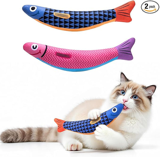 PetBusy Cat Toys with[5000mg A+Natural Catnip &Silvervine] [Baby Grade] Interactive Soft Chew Kicker Cat Toys for Indoor Cats & Kittens, [Crinkle &Bell] Fish Sound Toy, Drives Bored Cat Crazy with Fun