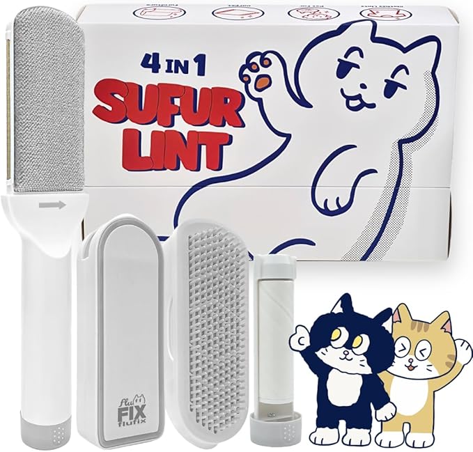 SufurLint 4-in-1 Pet Hair Remover & Grooming Brush - Multi-Functional Cat Deshedding Tool, Reusable Lint Roller for Furniture and Clothing, Reusable, eco-Friendly Remover