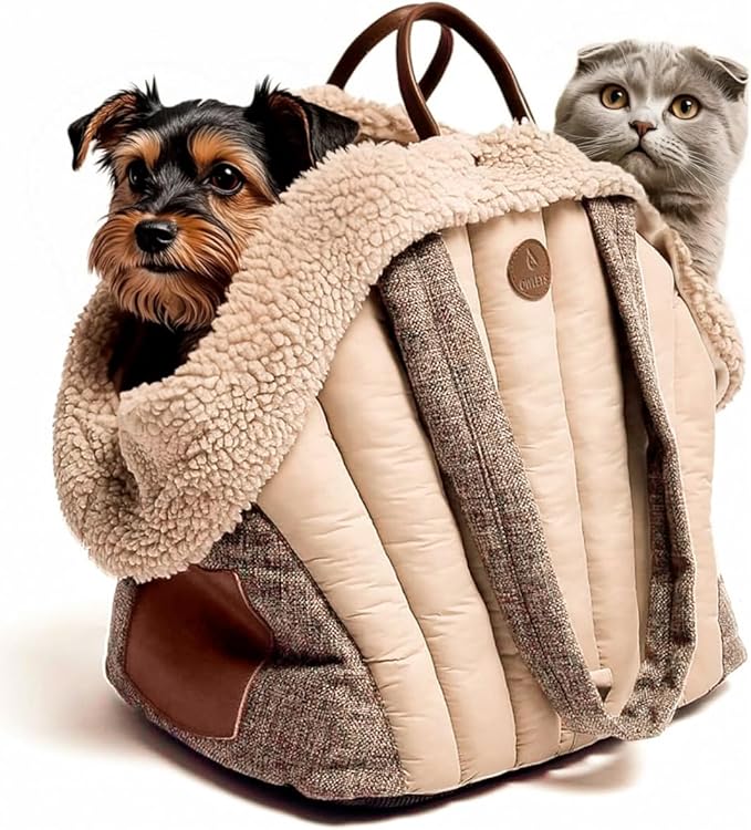 Owleys Dog Travel Bag | Cat Carrier | Small Pet Taxi | Lightweight Soft-Sided Tote, Car-Seat Compatible, Washable, 6–20 lb | Vegan Materials | Brown
