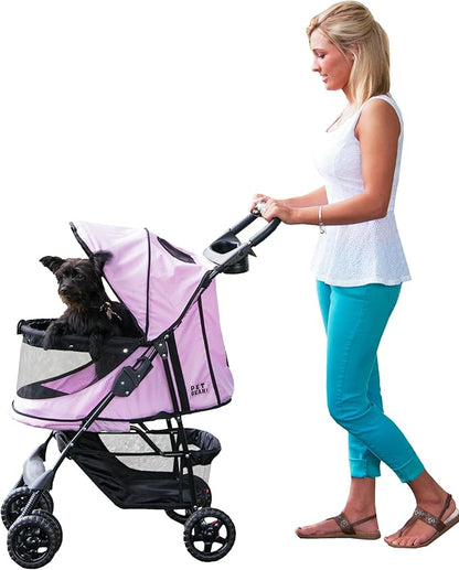 Pet Gear No-Zip Happy Trails Pet Stroller for Cats/Dogs, Zipperless Entry, Easy Fold with Removable Liner, Storage Basket + Cup Holder, Pink Diamond