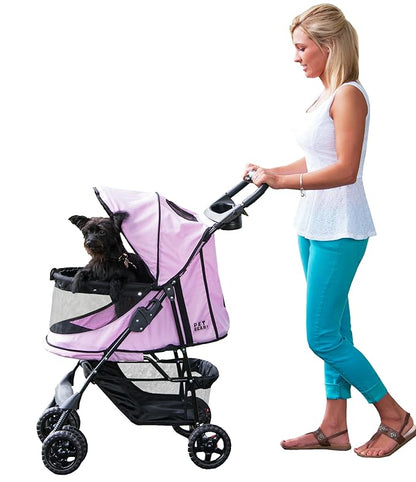 Pet Gear No-Zip Happy Trails Pet Stroller for Cats/Dogs, Zipperless Entry, Easy Fold with Removable Liner, Storage Basket + Cup Holder, Blush