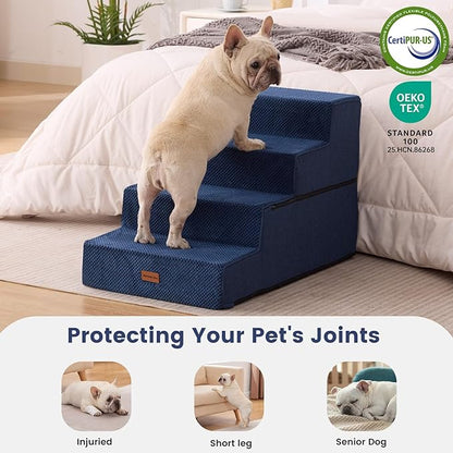Gardner Pet Dog Stairs for Small Dogs 18.5" H, 4-Step Extra Wide Dog Steps for Bed, Pet Stairs for Bed and Couch with Durable Non-Slip Waterproof Fabric Cover and Soft Foam, Navy