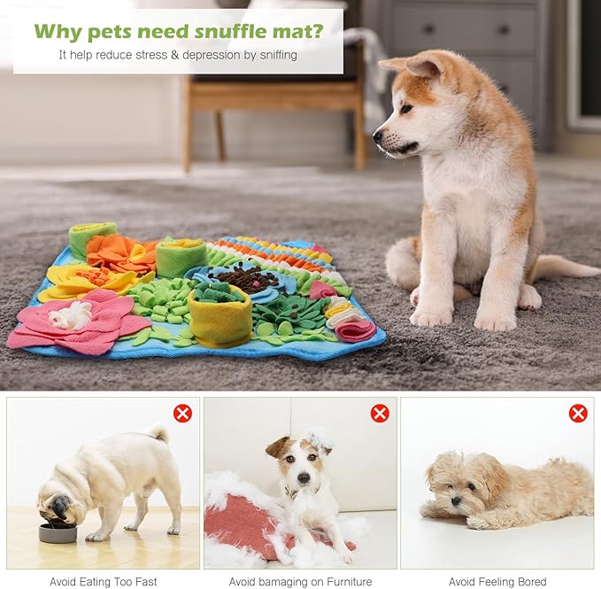 KeeKit Snuffle Mat for Dogs, Interactive Puzzle Feeding Game for Stress Relief & Foraging Skills, Non-Slip Portable Treat Feeding Mat for Small Medium Breed