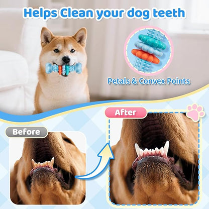 Puppy Chew Toy, 2 Pack Puppy Teething Toys Indestructible Chew Toys for Teething Tough Chew Toy Dog Teeth Cleaning Aid Cute Soft Durable Rubber Toy for Small Medium Dogs to Keep Them Busy