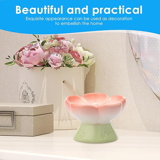 Ceramic Raised Slow Feeder Dog Bowl for Dry Wet Food, Smooth Surface Elevated Cat Food Bowl, Flower Shape Pet Food Bowls for Small Cat Dog, 150ml/5oz (Style 2)