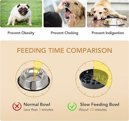 Ceramic 3.2 Cup Dog Bowl Slow Feeder, 9.5 inch Slow Pet Food Dish for Large Dog, Stop Bloat, Preventing Choking(Single Bowl, Starry Sky)