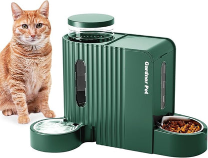 Gardner Pet Gravity Cat Food Feeder and Water Dispenser Stainless Steel Bowls Two-in-One Set Large Capacity Automatic Feeder for Pets Dogs, Puppies, Kittens-(0.8 Gallons x 2)