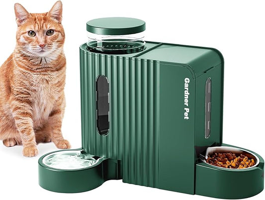 Gardner Pet Gravity Cat Food Feeder and Water Dispenser Stainless Steel Bowls Two-in-One Set Large Capacity Automatic Feeder for Pets Dogs, Puppies, Kittens-(0.8 Gallons x 2)