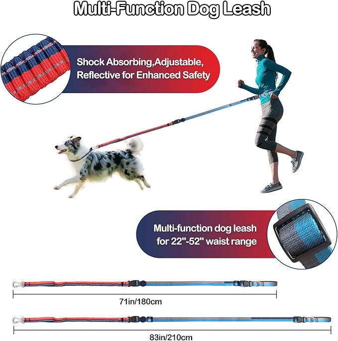 EVERKING 6-in-1 Hands-Free Dog Leash, Adjustable Elastic Reflective Nylon, Dual-Handle Shock Absorbing, 6 Feet, for Small to Large Dogs 30-150lbs (Sunset Blaze)