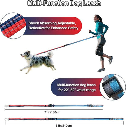 EVERKING 6-in-1 Hands-Free Dog Leash, Adjustable Elastic Reflective Nylon, Dual-Handle Shock Absorbing, 6 Feet, for Small to Large Dogs 30-150lbs (Sunset Blaze)