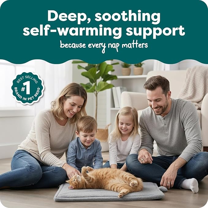 FurHaven ThermaNAP Self Warming Cat Mat, Dog Bed for Crates with Self-Warming Technology for Cozy Rest, Fully Machine Washable, Small, Plush Faux Fur, Gray