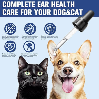 BARAVI Clean Aura Ear Care for Dogs & Cats - 3.38 fl oz (100ml) Natural Formula, Nourish & Soothe Pet Ear Comfort (Blue, S)