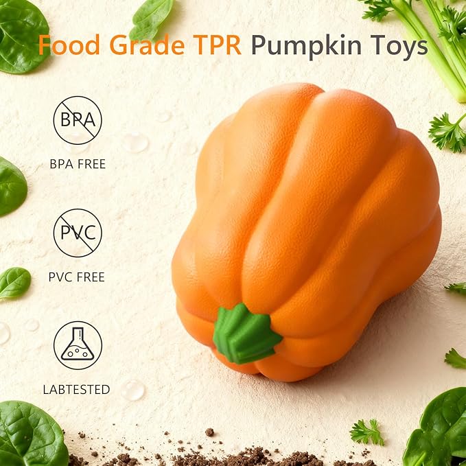 Large Dog Chew Toy with Squeaker, Tough TPR Pumpkin Toy for Strong Chewers (40 lbs+), Textured Dental Ridges, Interactive Indoor & Outdoor Fetch Toy