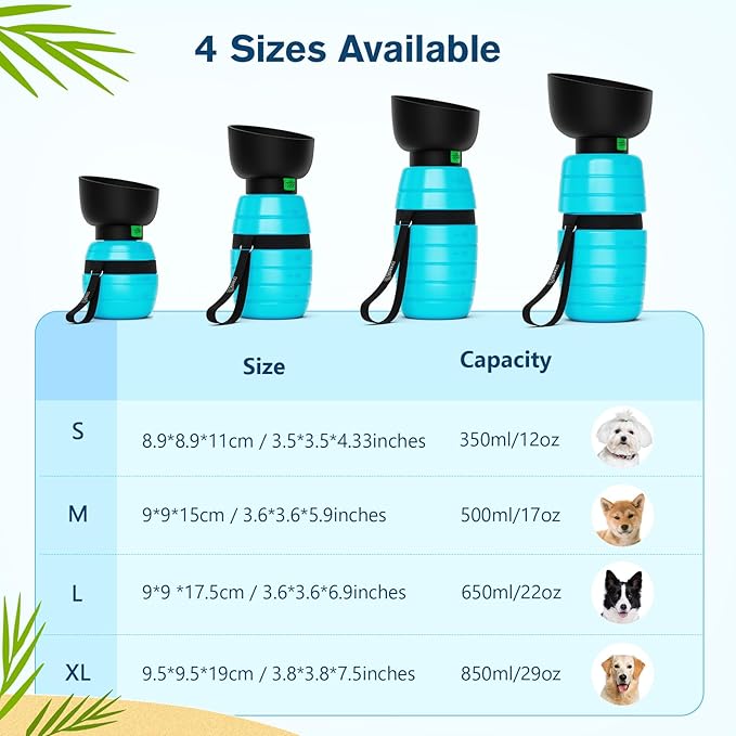 Pecute Portable 22 oz Dog Water Bottle, 2 in 1 Dog Water Bottle Bowl Leakproof with Double Seal, BPA Free, Lightweight, Pet Water Bottel Dispenser for Outdoor Walking Triping Hiking Camping Travels