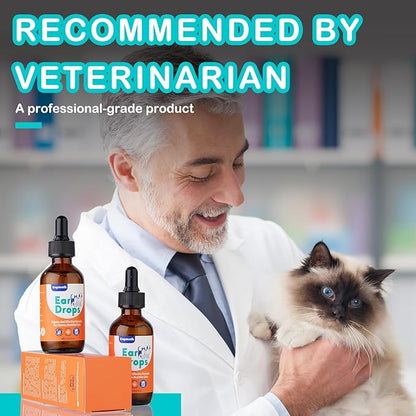 Dog Ear Drops, Dog Ear Cleaner Drops, Ear Infection Treatment for Dogs and Cats, Natural Herbal Ear Cleaning Solution for Dirty,Itchy,Smelly,Inflammed Pet Ears, 2 oz*2 with Dropper